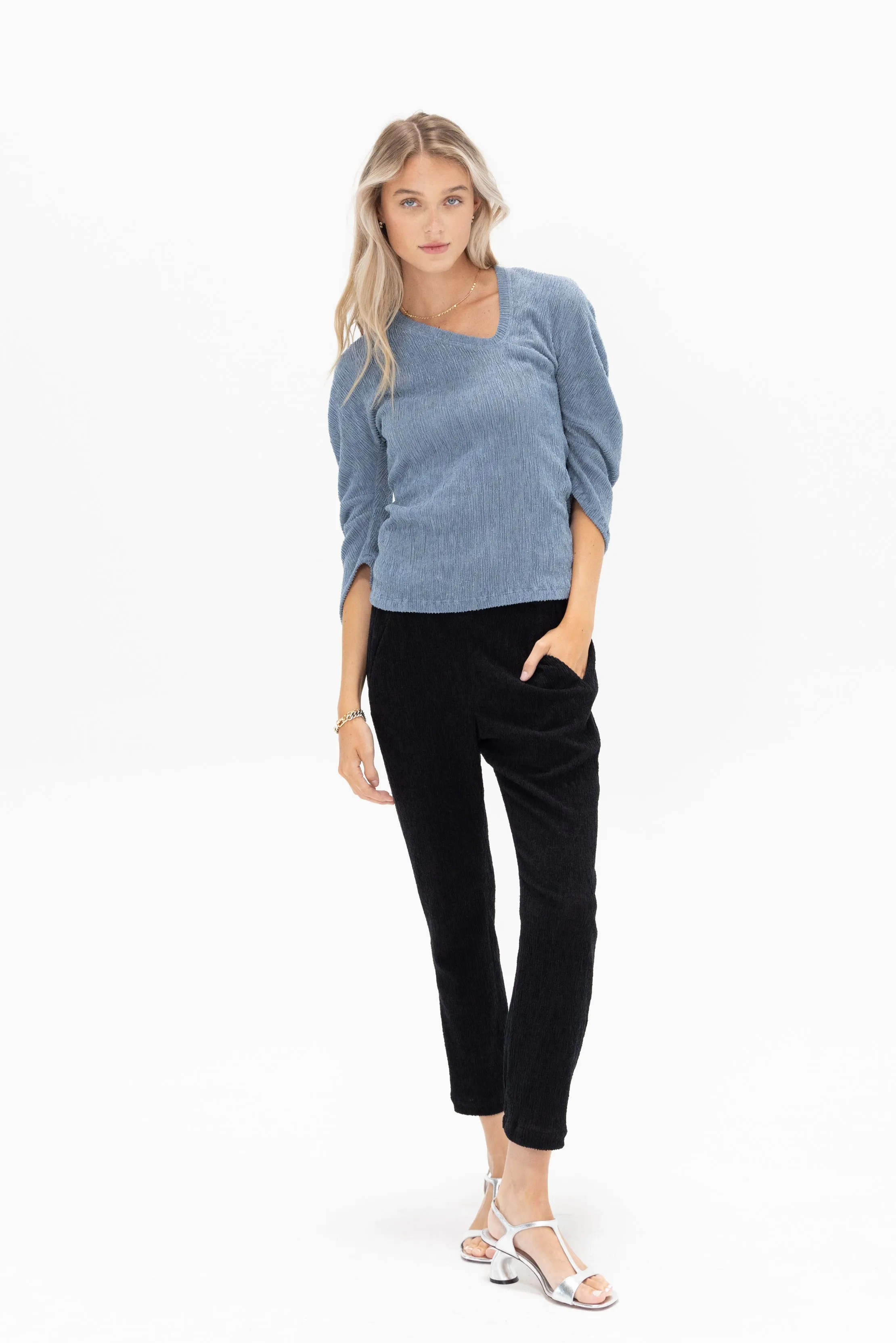 Long Sleeved Off Kilter Top, Light Blue