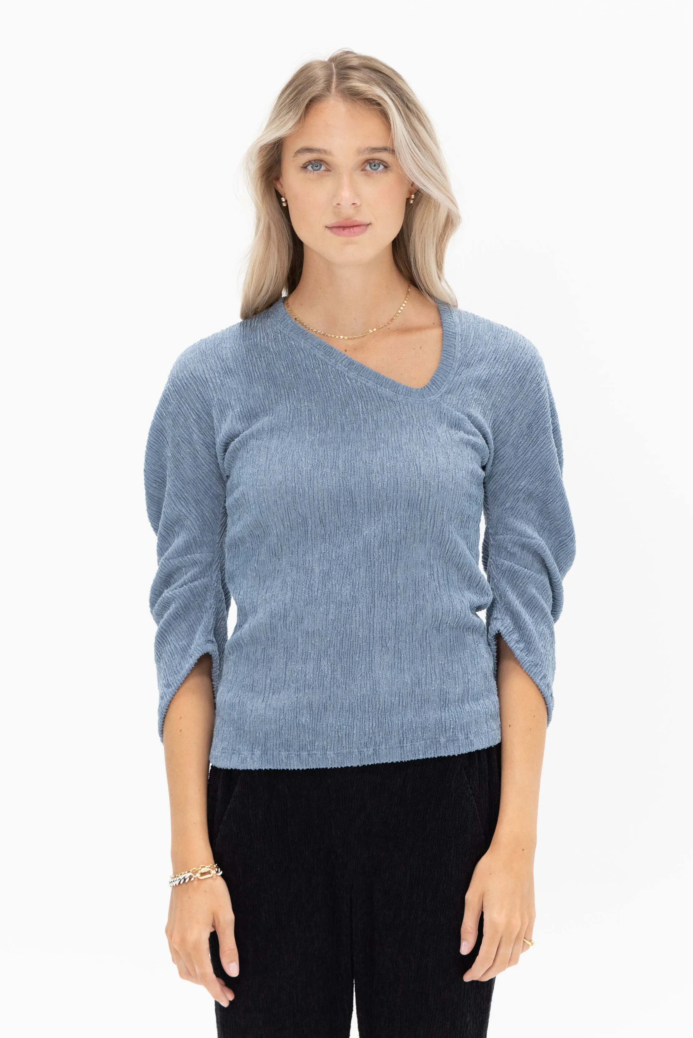 Long Sleeved Off Kilter Top, Light Blue