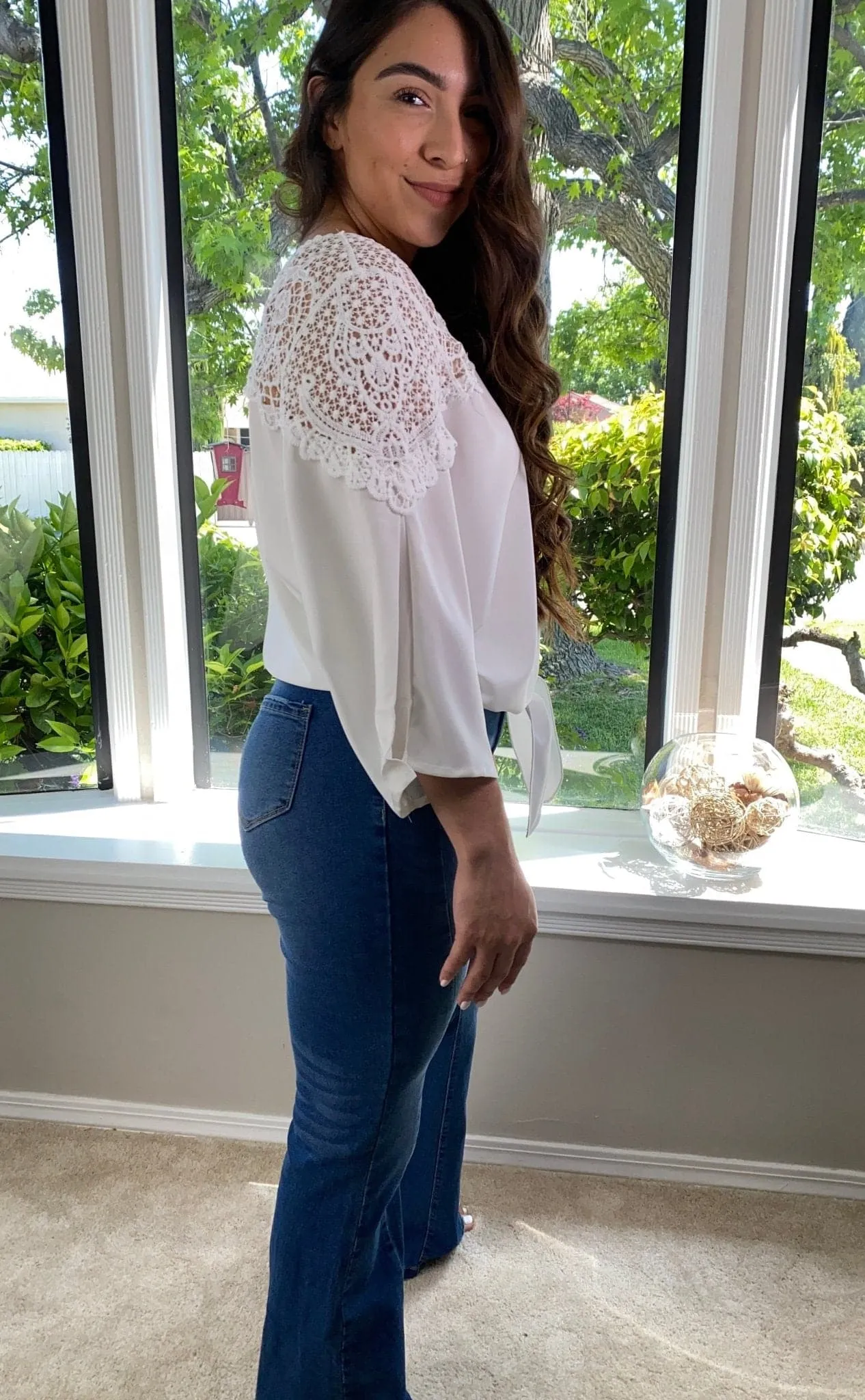 Lovely in Lace Bell Sleeve Blouse - White