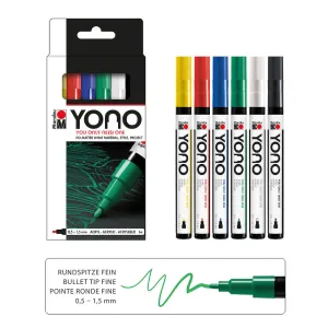 Marabu Yono Marker Set 6 X Yono Marker 0.5-1.5 Mm (Yellow 019, Cherry 125, Dark Blue 053, Rich Green 067, White 070, Black 073)