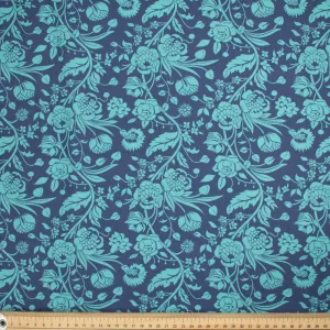 Maurice Style Collection #07 Sky Blue Floral Vines on Dark Blue Cotton Prints