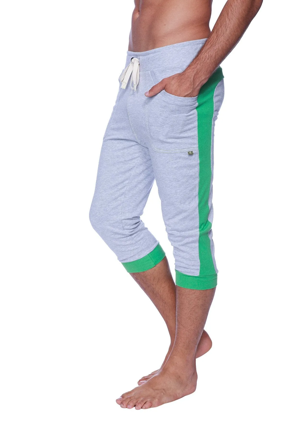 Mens Cuffed Yoga Pants (Heather Grey w/GREEN)