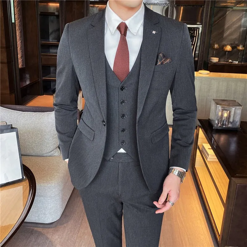 Men's Suit Three-piece Suit Korean Slim Business Men's Professional Dress Groomsmen Suit Groom Marriage Men's Clothing