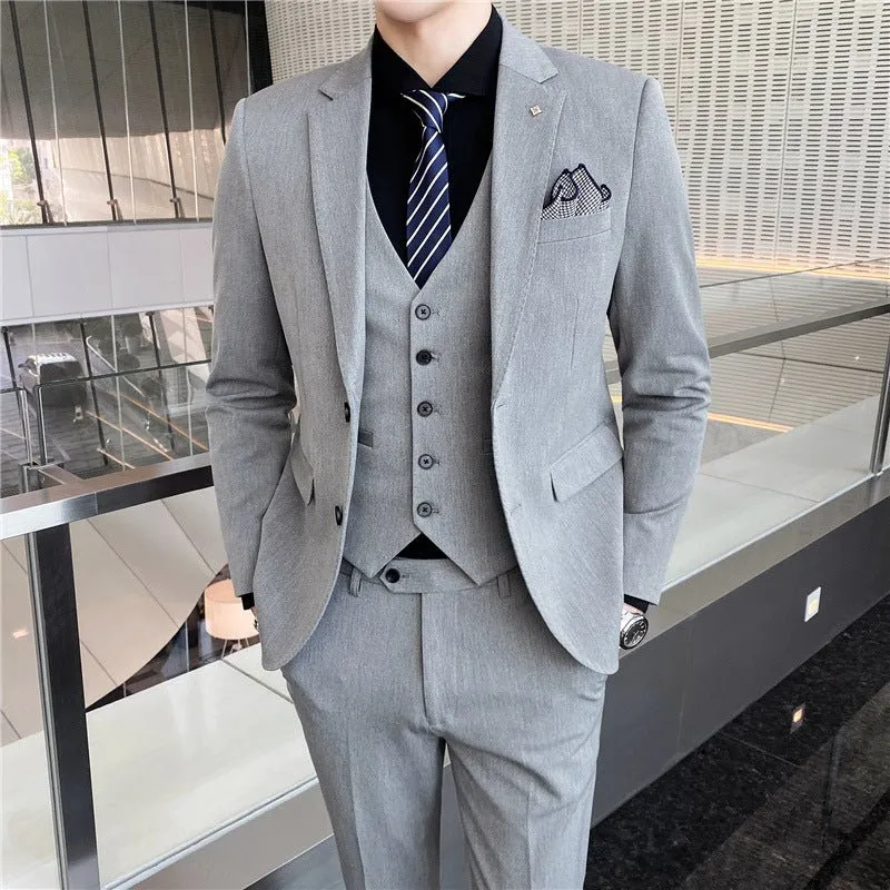 Men's Suit Three-piece Suit Korean Slim Business Men's Professional Dress Groomsmen Suit Groom Marriage Men's Clothing