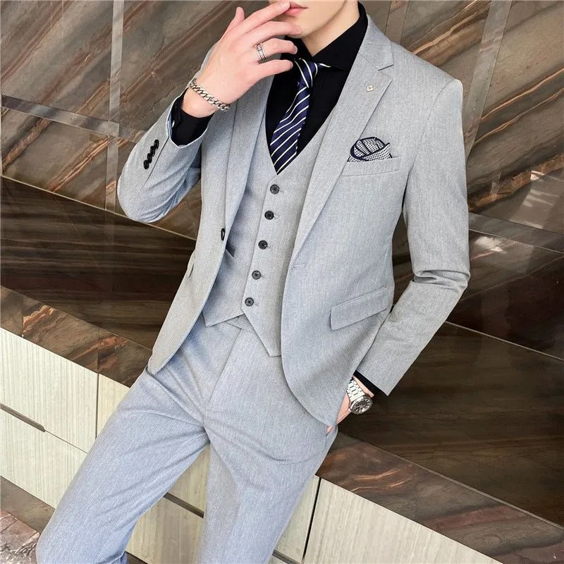 Men's Suit Three-piece Suit Korean Slim Business Men's Professional Dress Groomsmen Suit Groom Marriage Men's Clothing