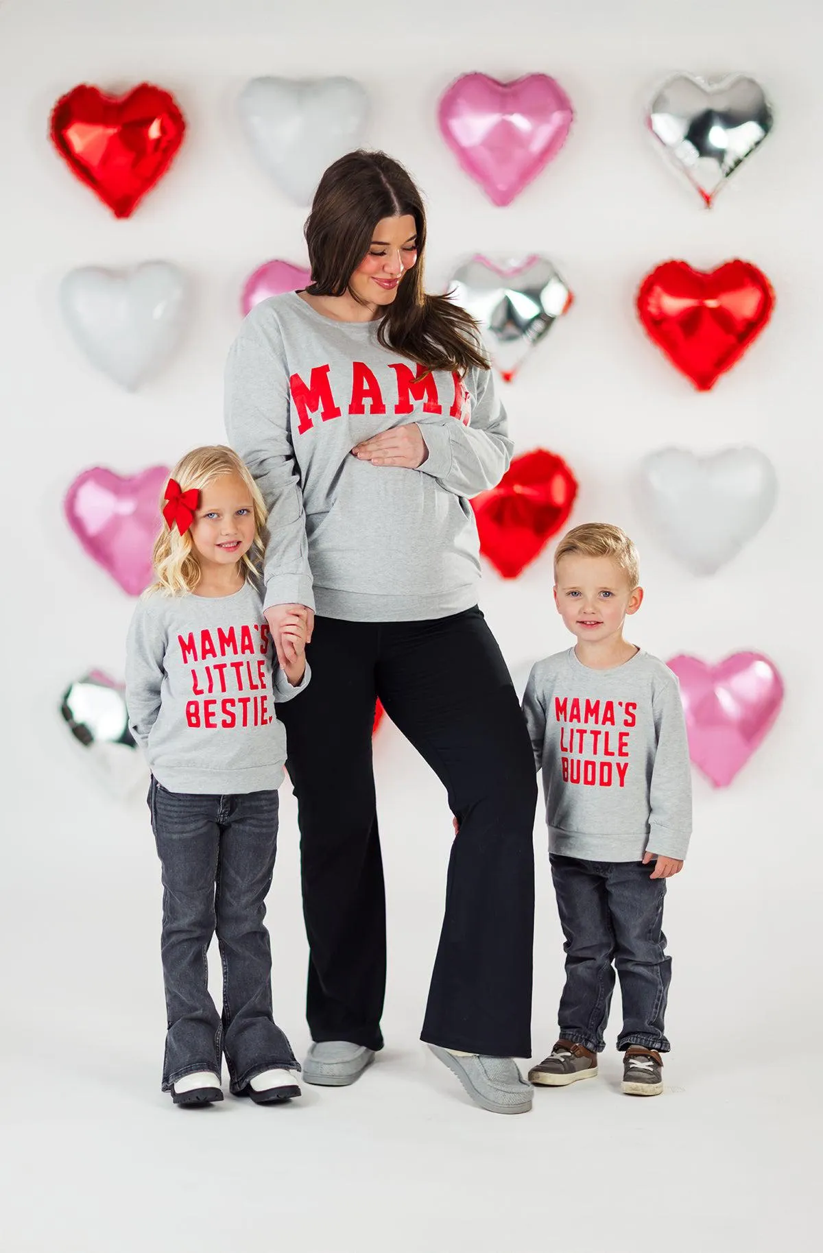 Mom & Kid - "Mama's Little Bestie & Buddy" Gray Top