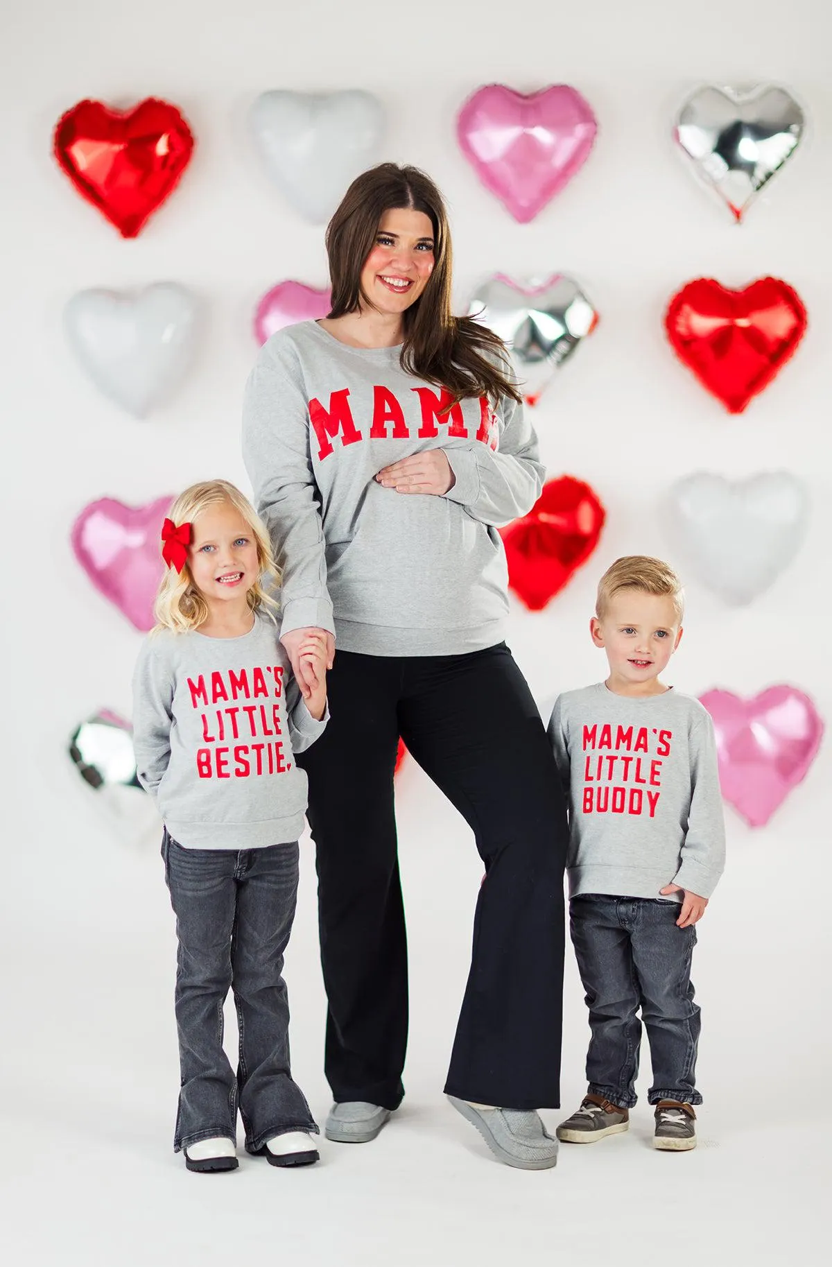 Mom & Kid - "Mama's Little Bestie & Buddy" Gray Top