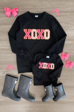 Mom & Me - "XOXO" Black Chenille Patch Top