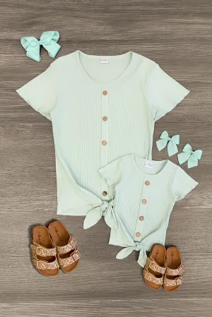 Mom & Me - Soft Mint Ribbed Tie Top