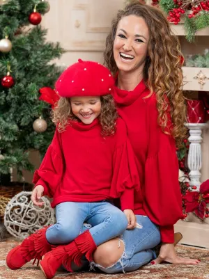 Mommy And Me Crimson Cutie Turtleneck Tops