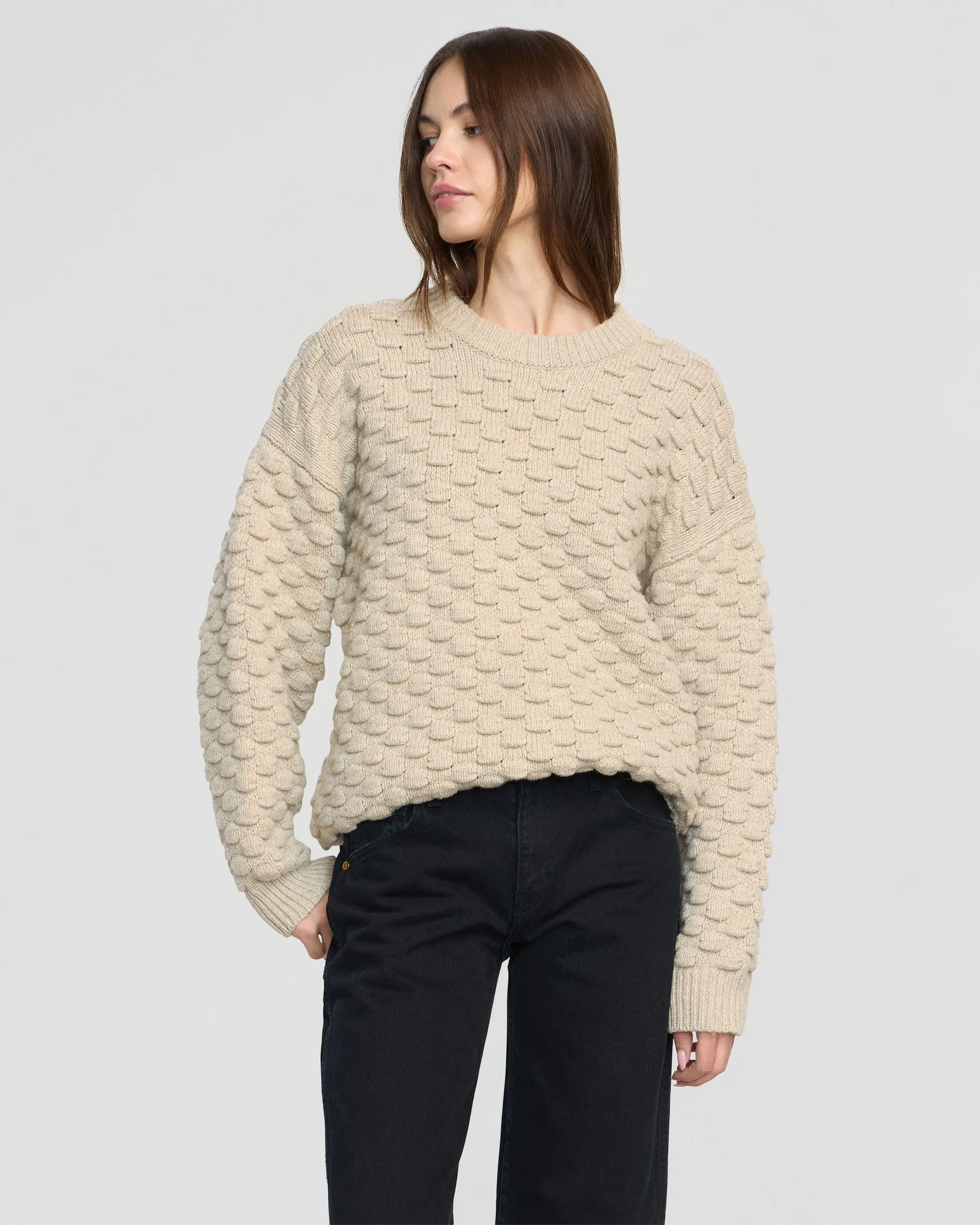 Monty Bubble-Knit Crewneck Sweater