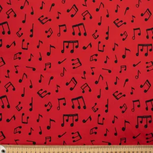 Musical Collection Musical Notes Black on Red Cotton Prints