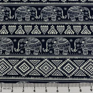 Navy Tribal Elephant Animal Cotton Print