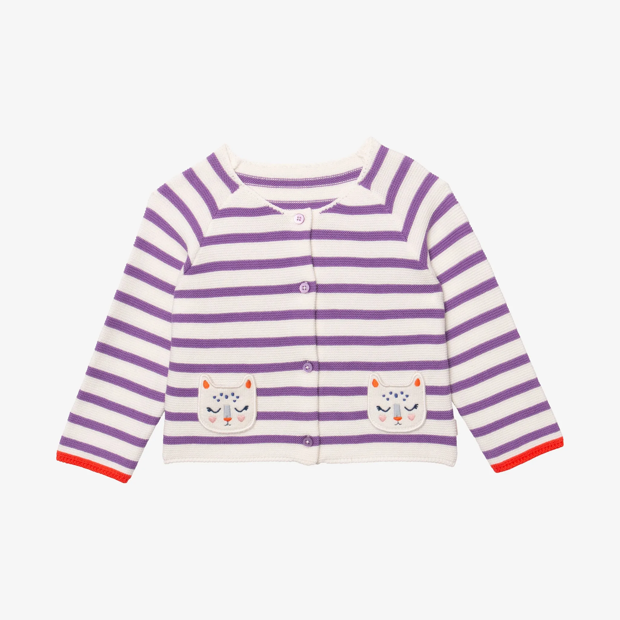 Newborn girls' lilac striped knitted cardigan