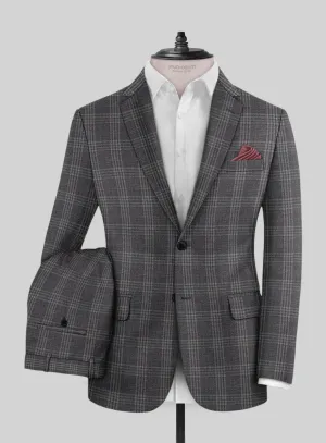 Noble Dark Gray Check Wool Silk Linen Suit