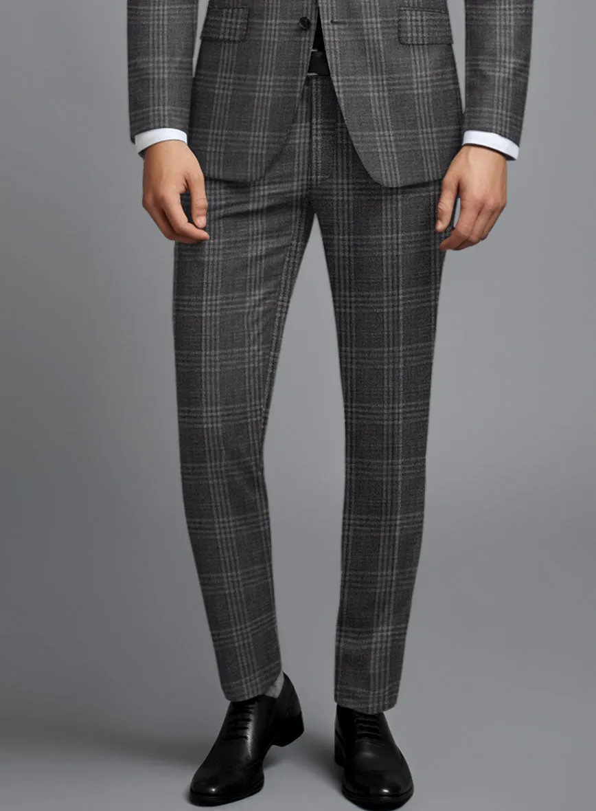 Noble Dark Gray Check Wool Silk Linen Suit