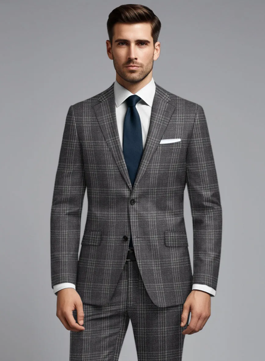 Noble Dark Gray Check Wool Silk Linen Suit