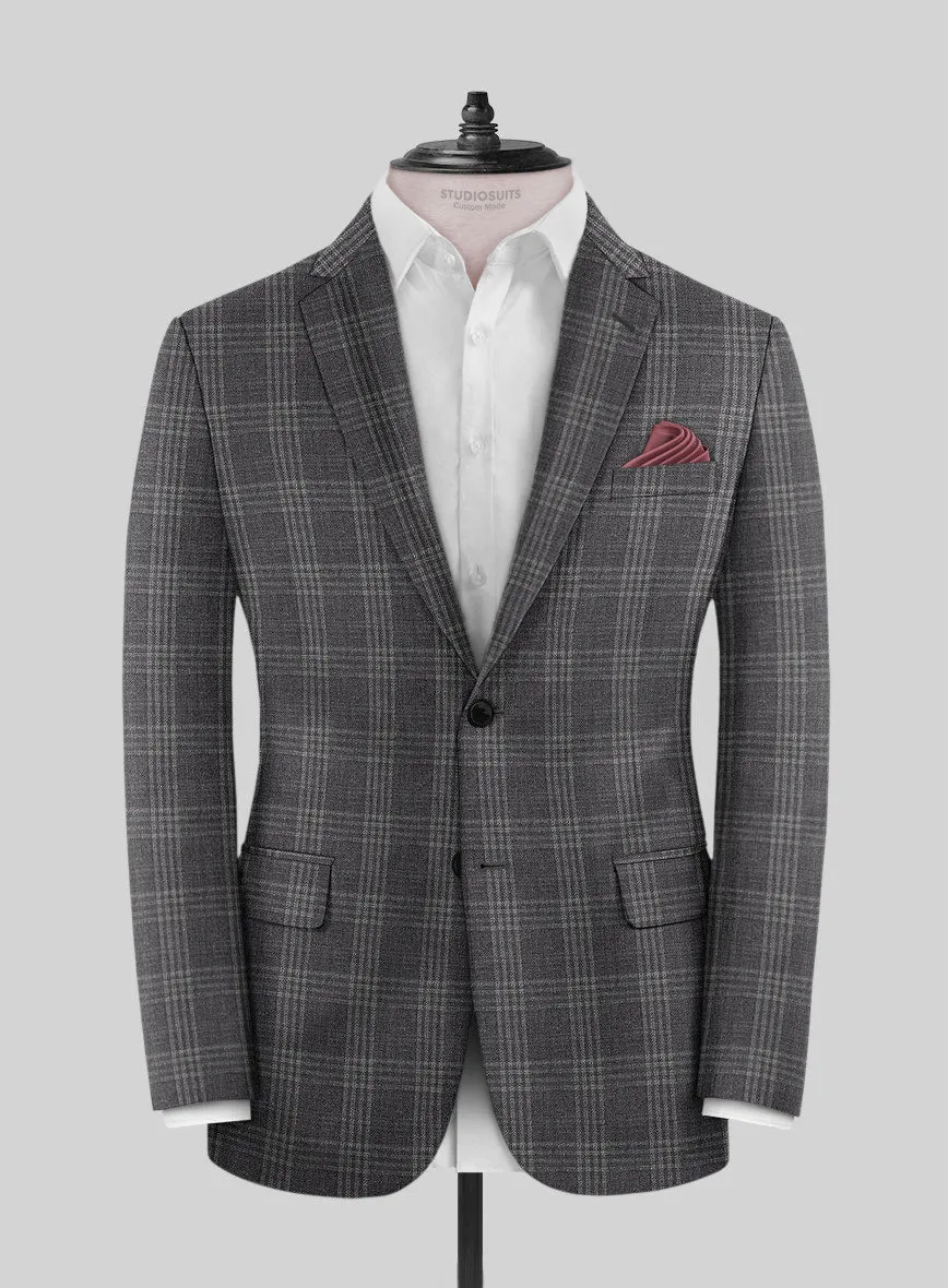 Noble Dark Gray Check Wool Silk Linen Suit