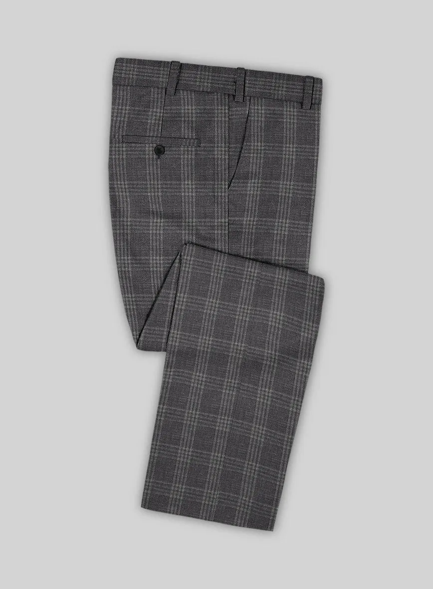 Noble Dark Gray Check Wool Silk Linen Suit