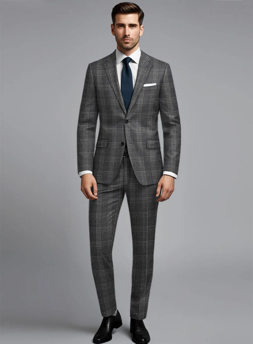 Noble Dark Gray Check Wool Silk Linen Suit