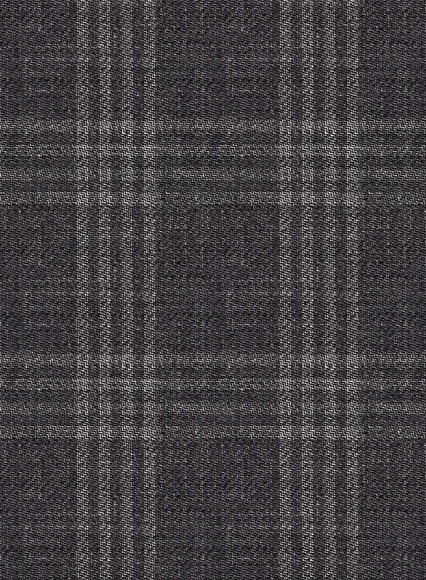 Noble Dark Gray Check Wool Silk Linen Suit