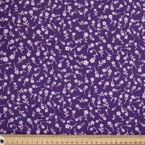 Old World Purple Collection #05 Small White Flower on Purple Cotton Prints