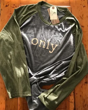 ONLY Jesus 3/4 Sleeve Raglan Tee, Olive/Gray Frost, Women's