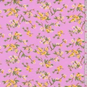 Orchid Pink/Gold Mini Daisy Double Brushed Jersey Knit Fabric