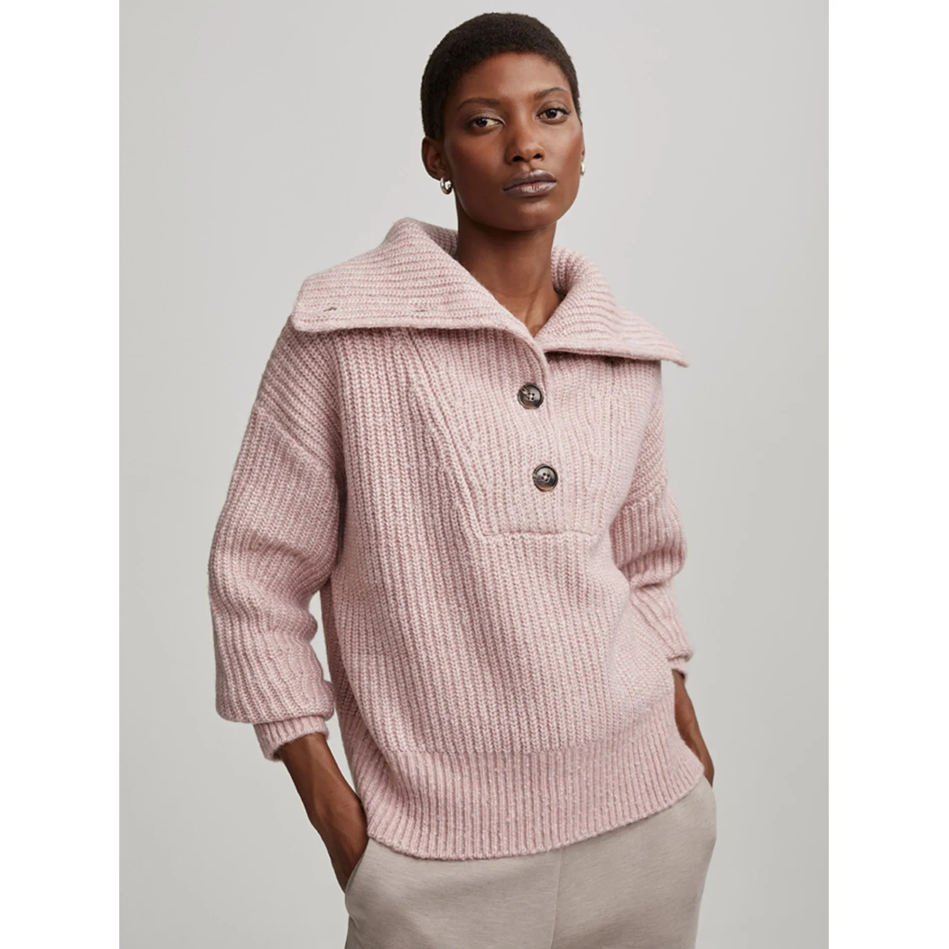 Peverel Button Placket Knit - Woodrose