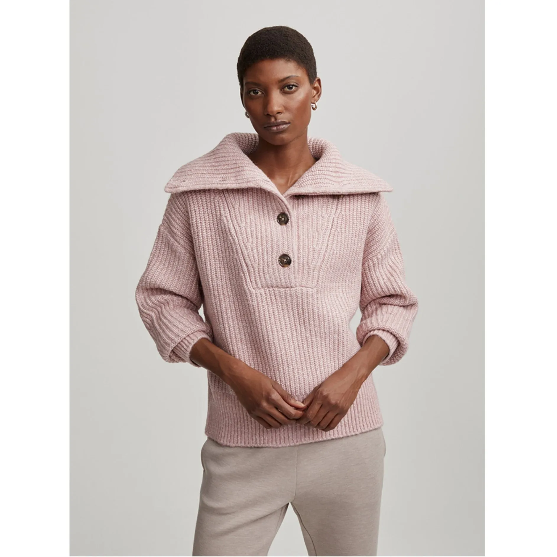 Peverel Button Placket Knit - Woodrose