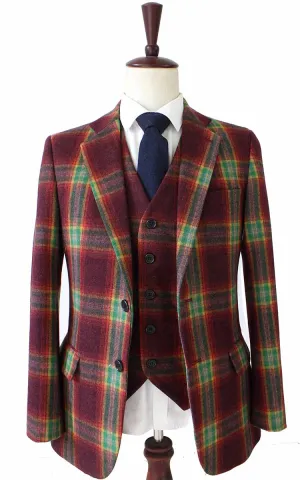 RAINBOW RED PLAID TWEED 3 PIECE SUIT