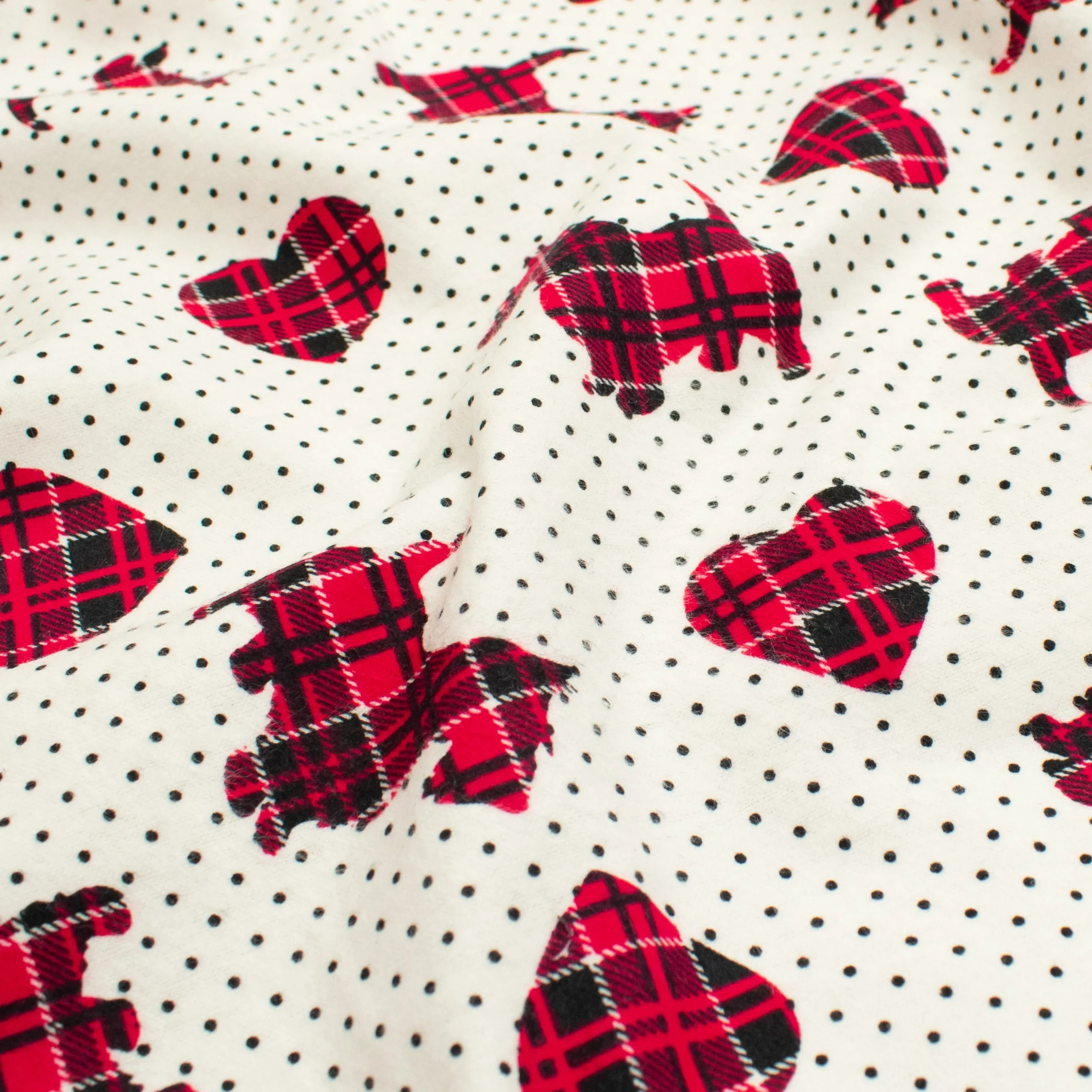 Red Check Puppies & Hearts on Cream Dots Printed Flannelette Design-21