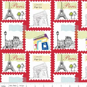 Riley Blake Designs Pepe in Paris Stamp on Red Cotton Prints