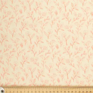 Ruby Red Collection #12 Pink Sketch Floral & Leaves on Cream Cotton Prints