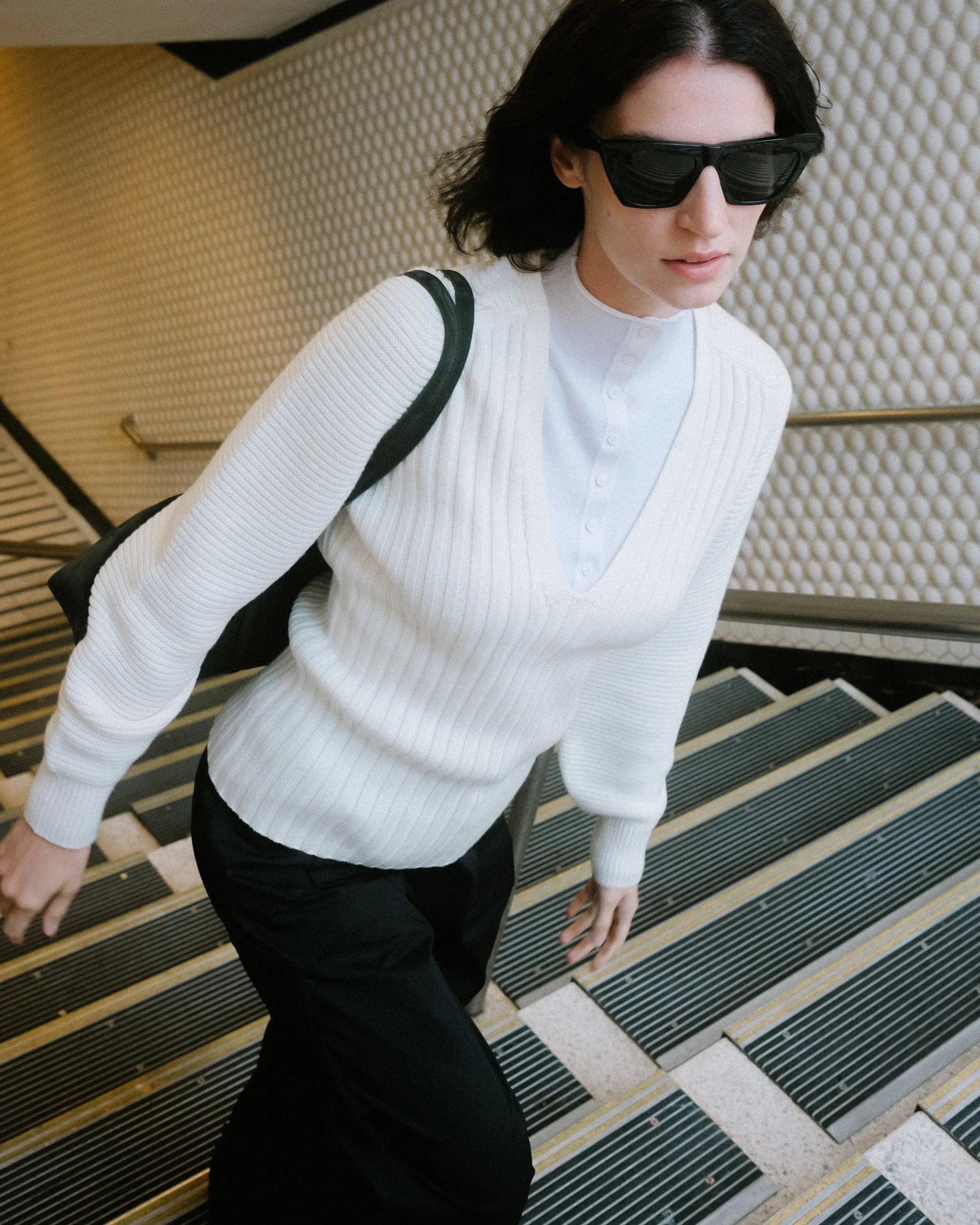 Sanne Ottoman-Knit V-Neck Sweater