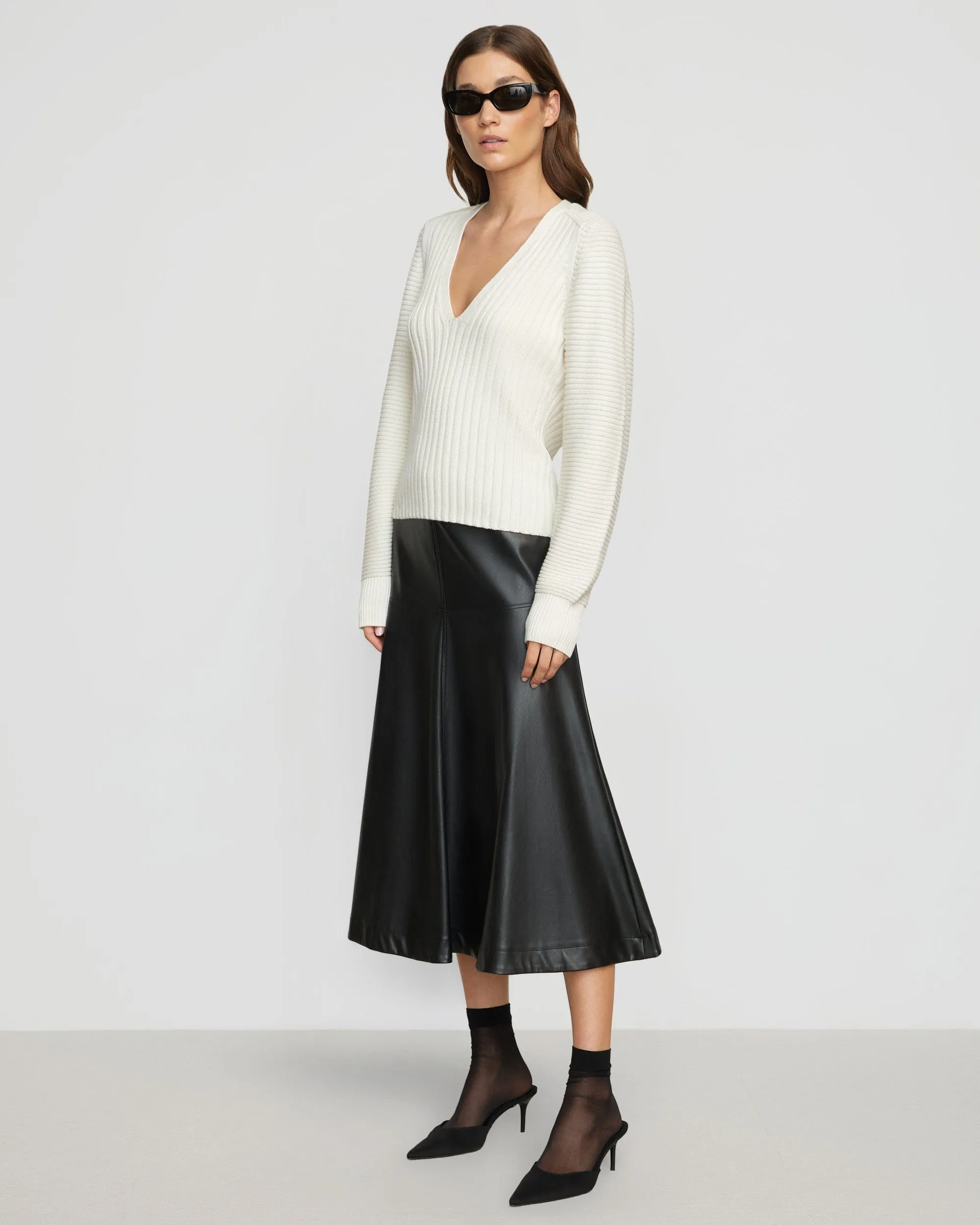 Sanne Ottoman-Knit V-Neck Sweater