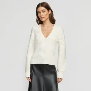 Sanne Ottoman-Knit V-Neck Sweater