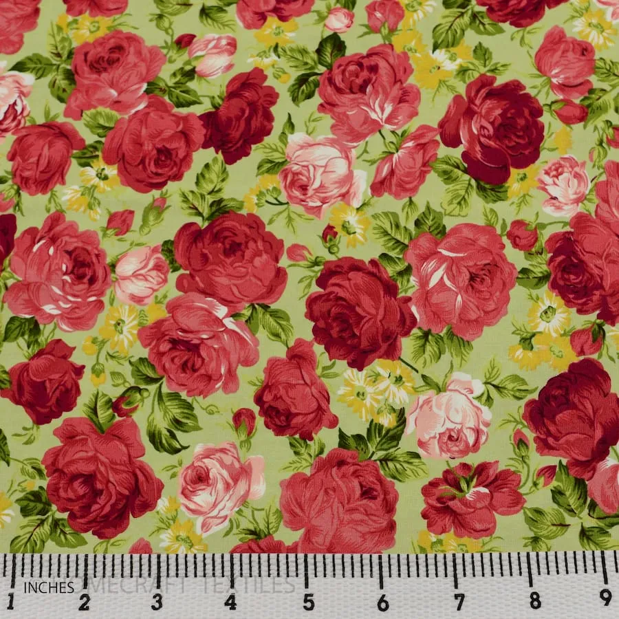 Scarlet Large Rose Floral Cotton Print