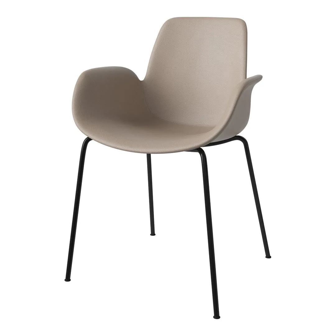 Seed Dining Armchair - Upholstered -  Steel Base, Black Lacquered