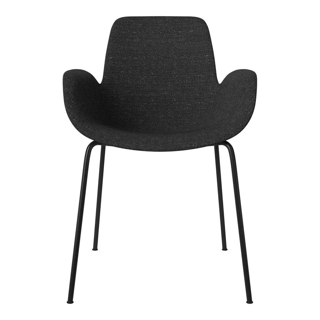 Seed Dining Armchair - Upholstered -  Steel Base, Black Lacquered