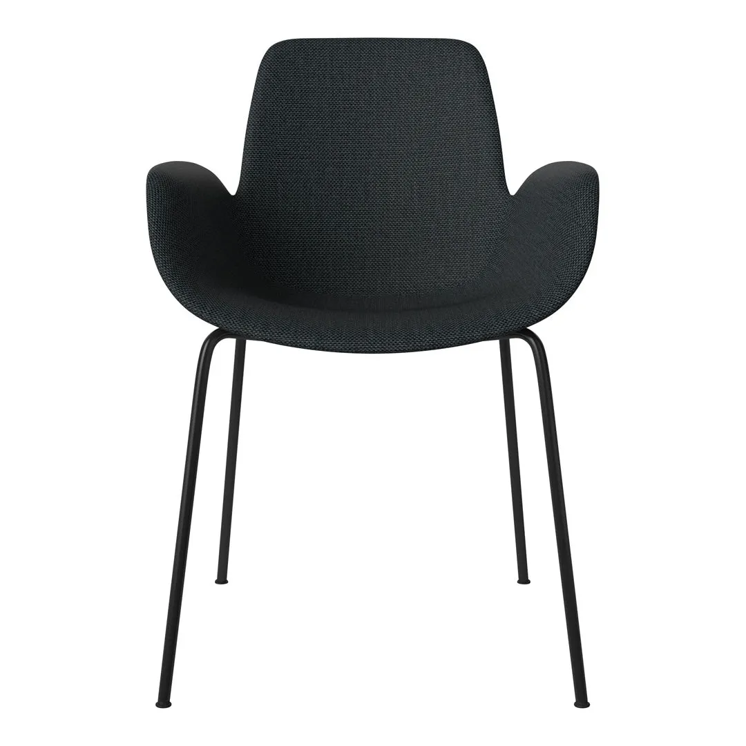 Seed Dining Armchair - Upholstered -  Steel Base, Black Lacquered