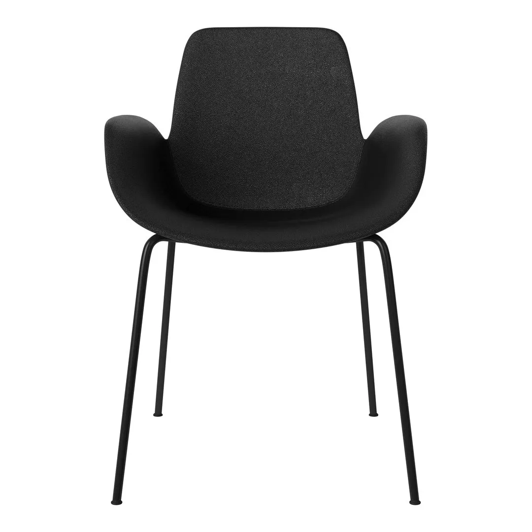 Seed Dining Armchair - Upholstered -  Steel Base, Black Lacquered