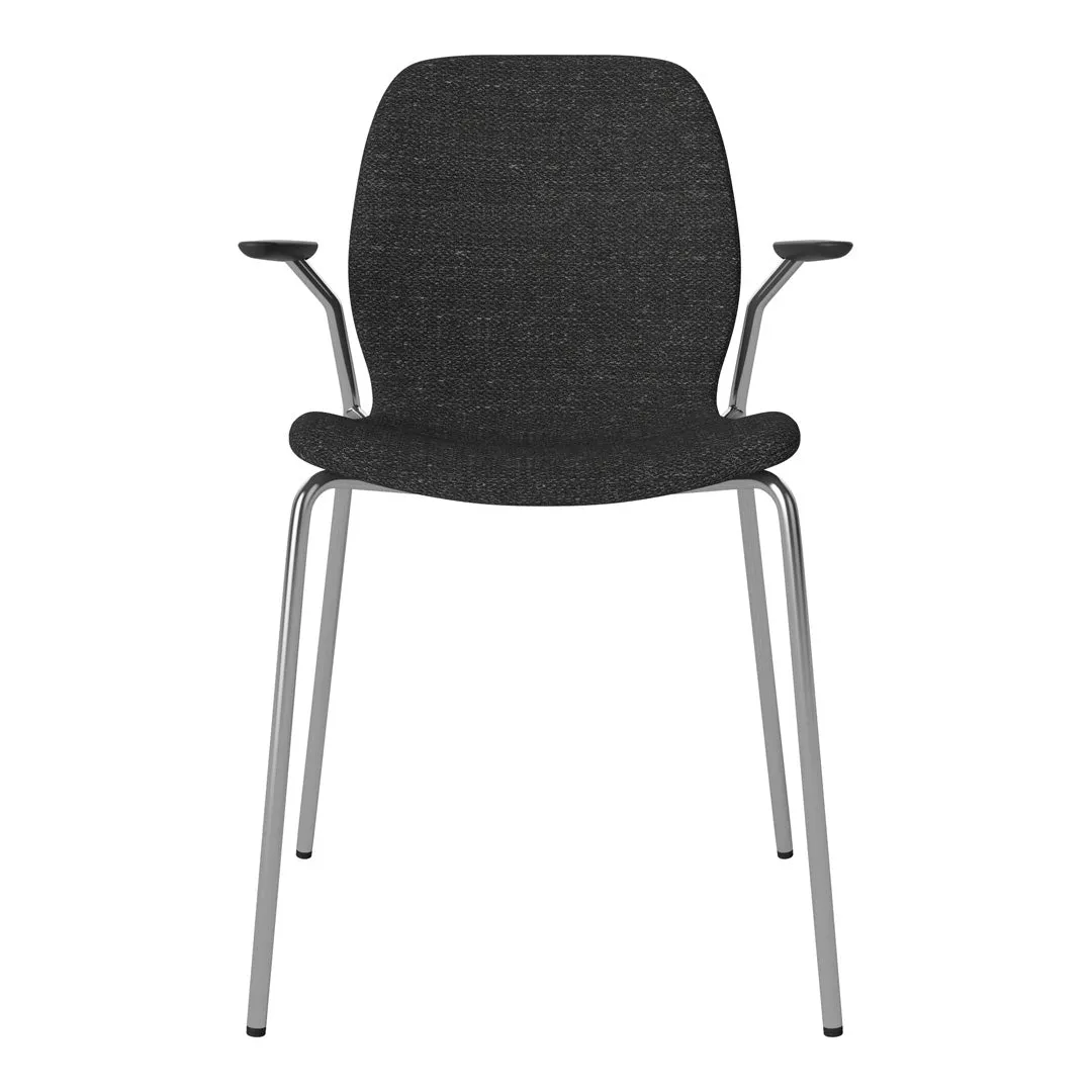 Seed Dining Chair w/ Open Arms - Upholstered -  Chrome Base