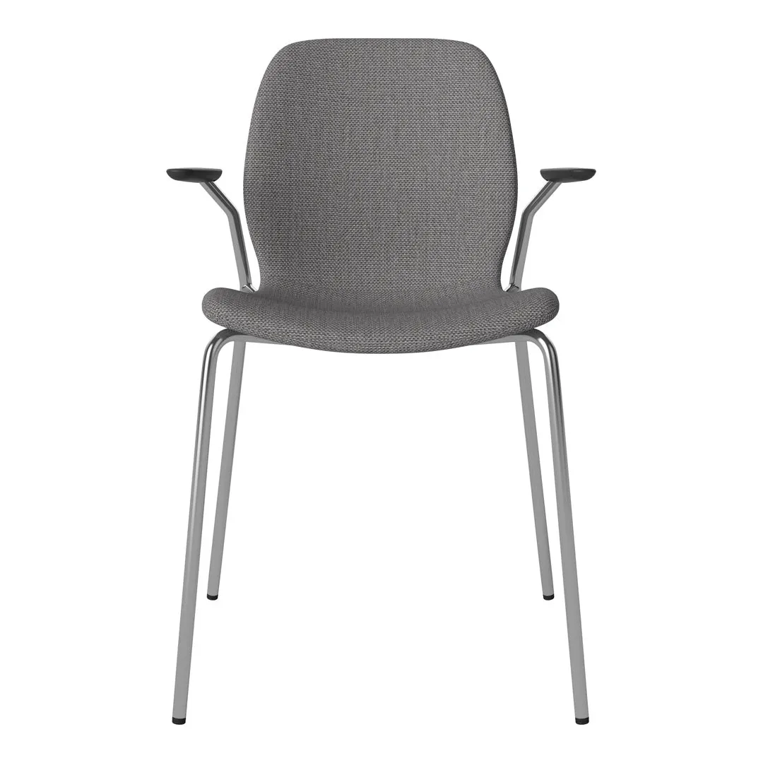 Seed Dining Chair w/ Open Arms - Upholstered -  Chrome Base