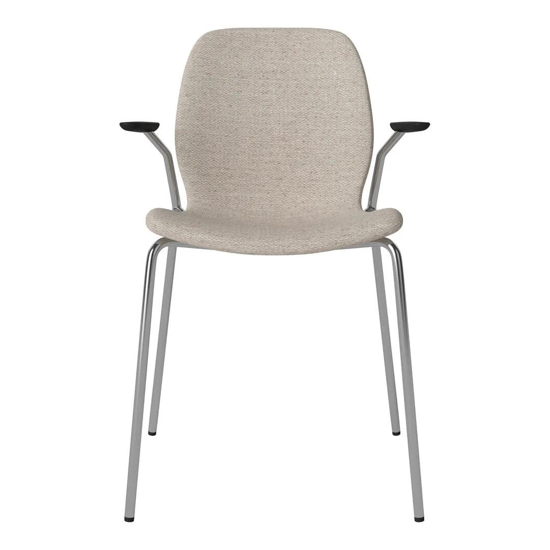 Seed Dining Chair w/ Open Arms - Upholstered -  Chrome Base