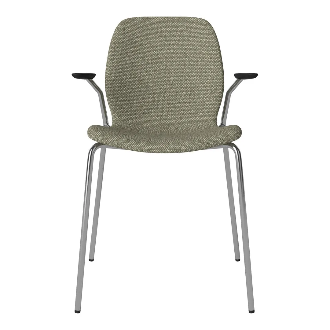 Seed Dining Chair w/ Open Arms - Upholstered -  Chrome Base