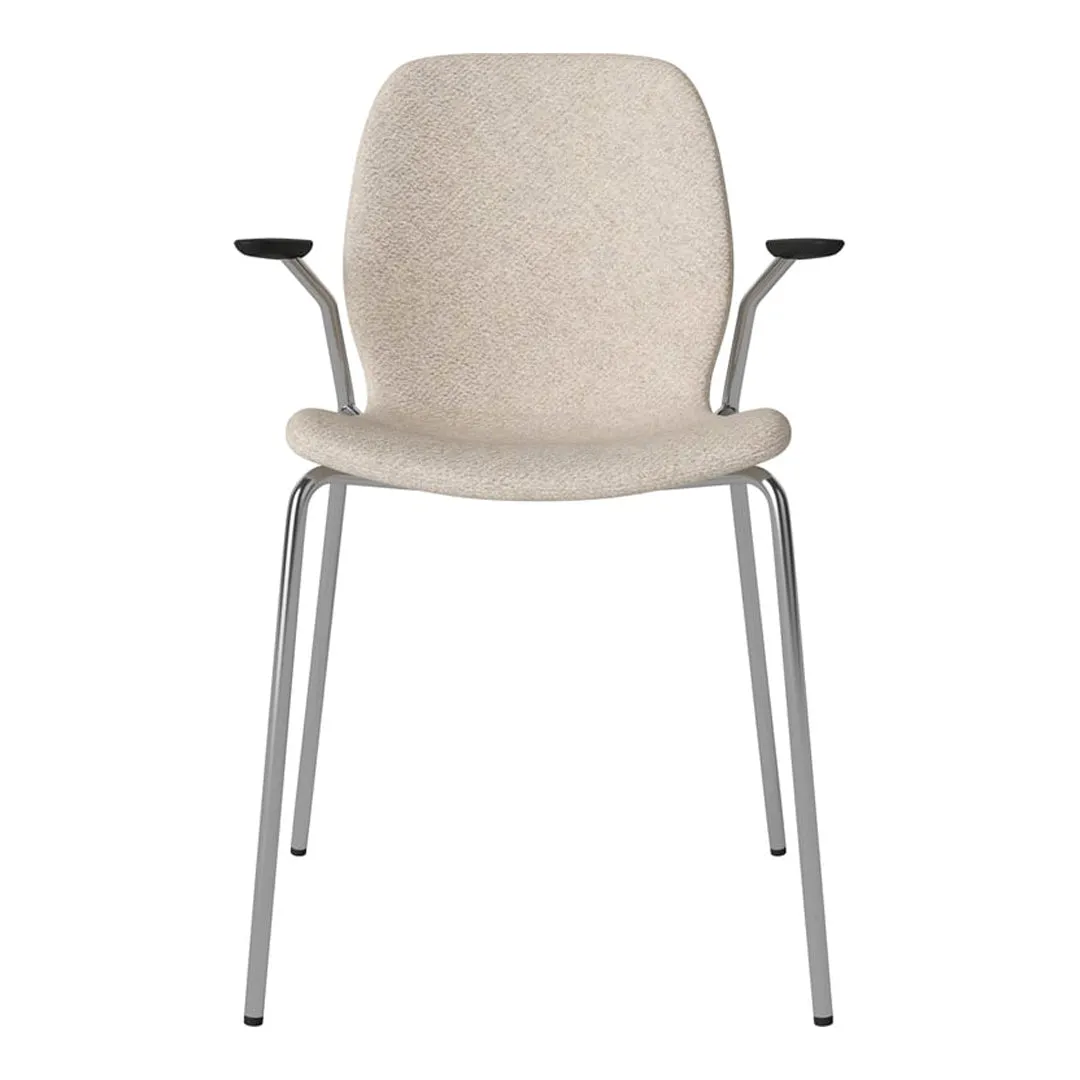 Seed Dining Chair w/ Open Arms - Upholstered -  Chrome Base