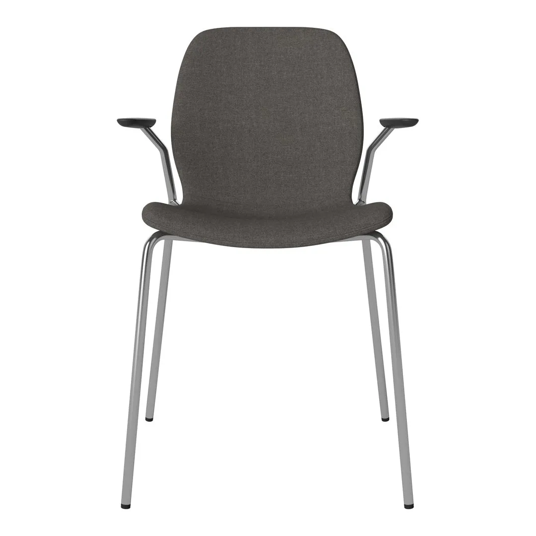 Seed Dining Chair w/ Open Arms - Upholstered -  Chrome Base