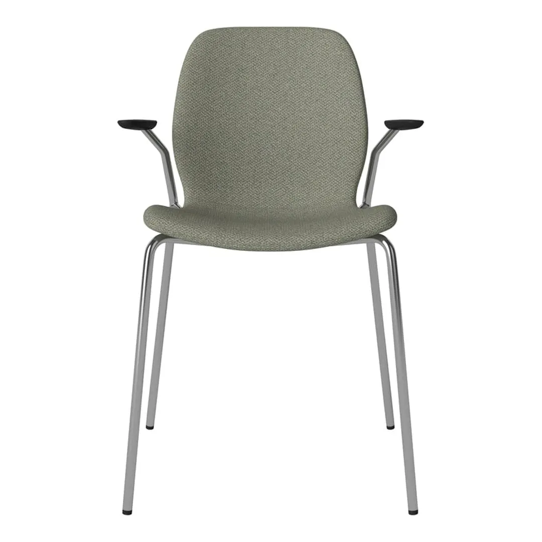 Seed Dining Chair w/ Open Arms - Upholstered -  Chrome Base