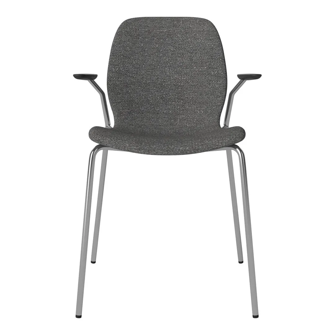 Seed Dining Chair w/ Open Arms - Upholstered -  Chrome Base